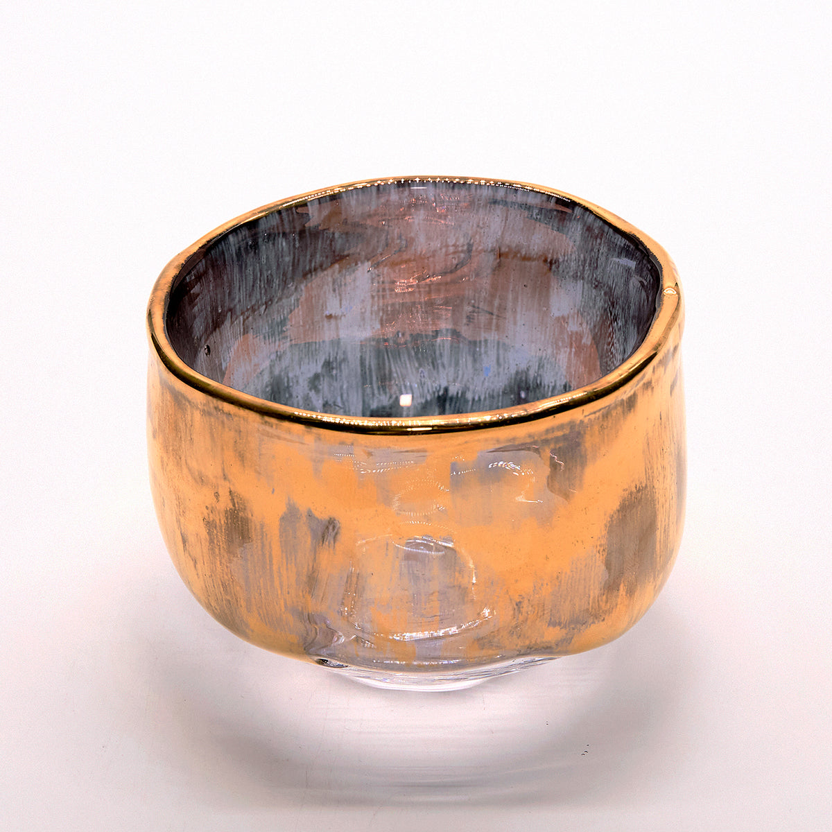 工芸ガラス　奥島圭二作　豹柄白金彩　硝子茶碗　共布共箱　V　A314 奥島圭二 玻璃金彩盌 OKKTB024P – 白白庵（PAKUPAKUAN）