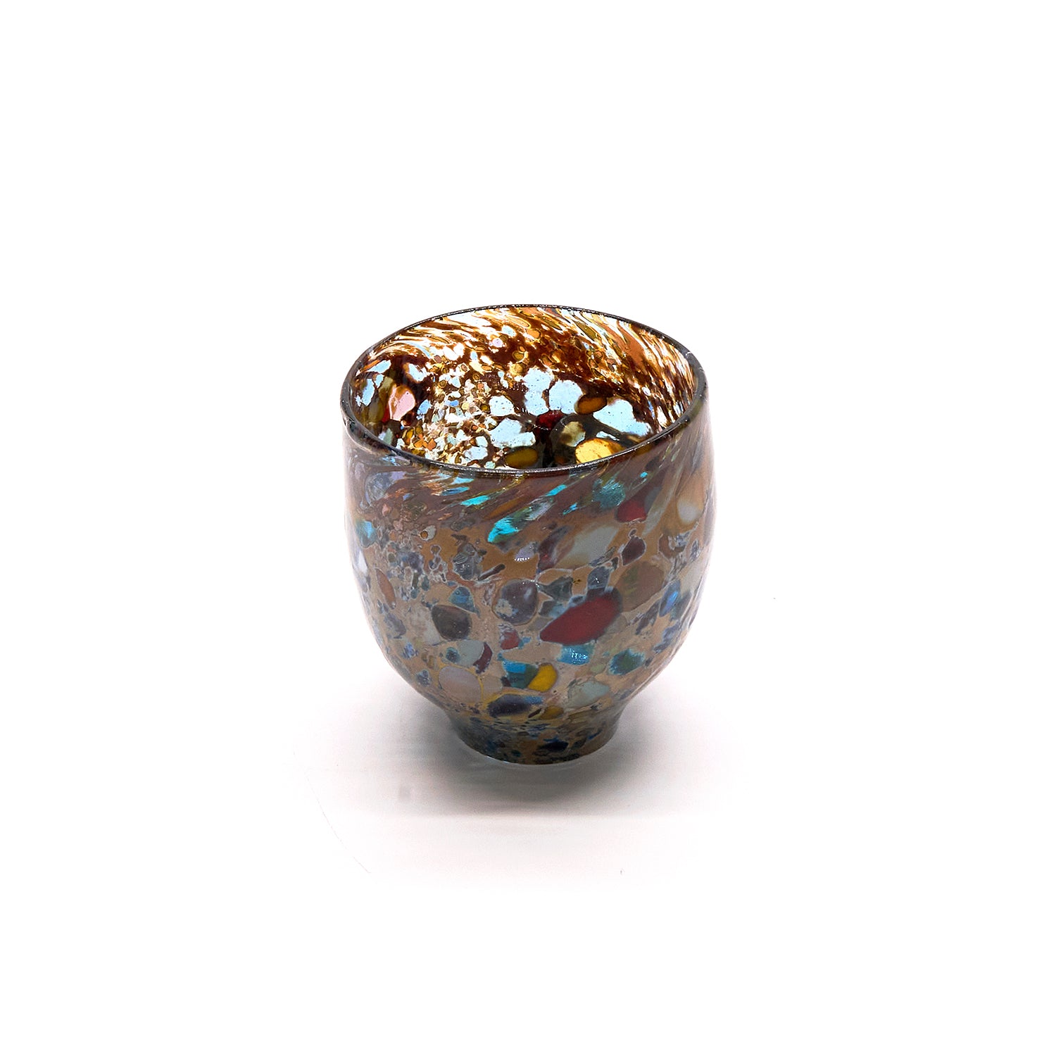 工芸ガラス　奥島圭二作　豹柄白金彩　硝子茶碗　共布共箱　V　A314 奥島圭二 OKUSHIMA Keiji – 白白庵（PAKUPAKUAN）