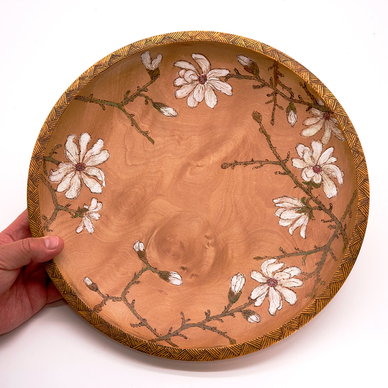 文政３年三味線本体 木製 茶色 星形装飾 工房むくの木 / 三尾まさ子 32cm 大皿 コブシの花 MKKPL175P – 白白庵