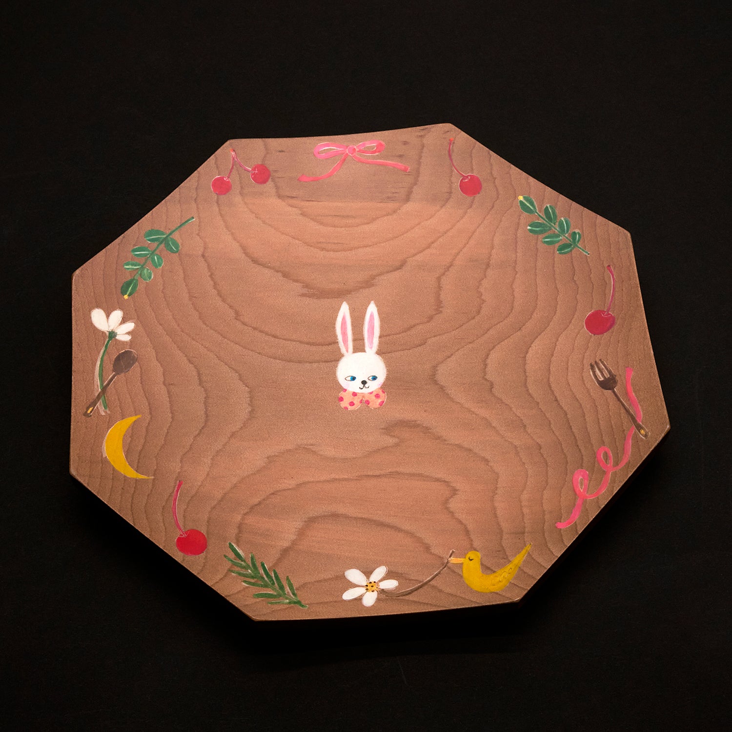 八勝堂 木彫 花彫刻皿 盛皿 うるし？ 天然無垢 八勝堂 木彫 花彫刻皿