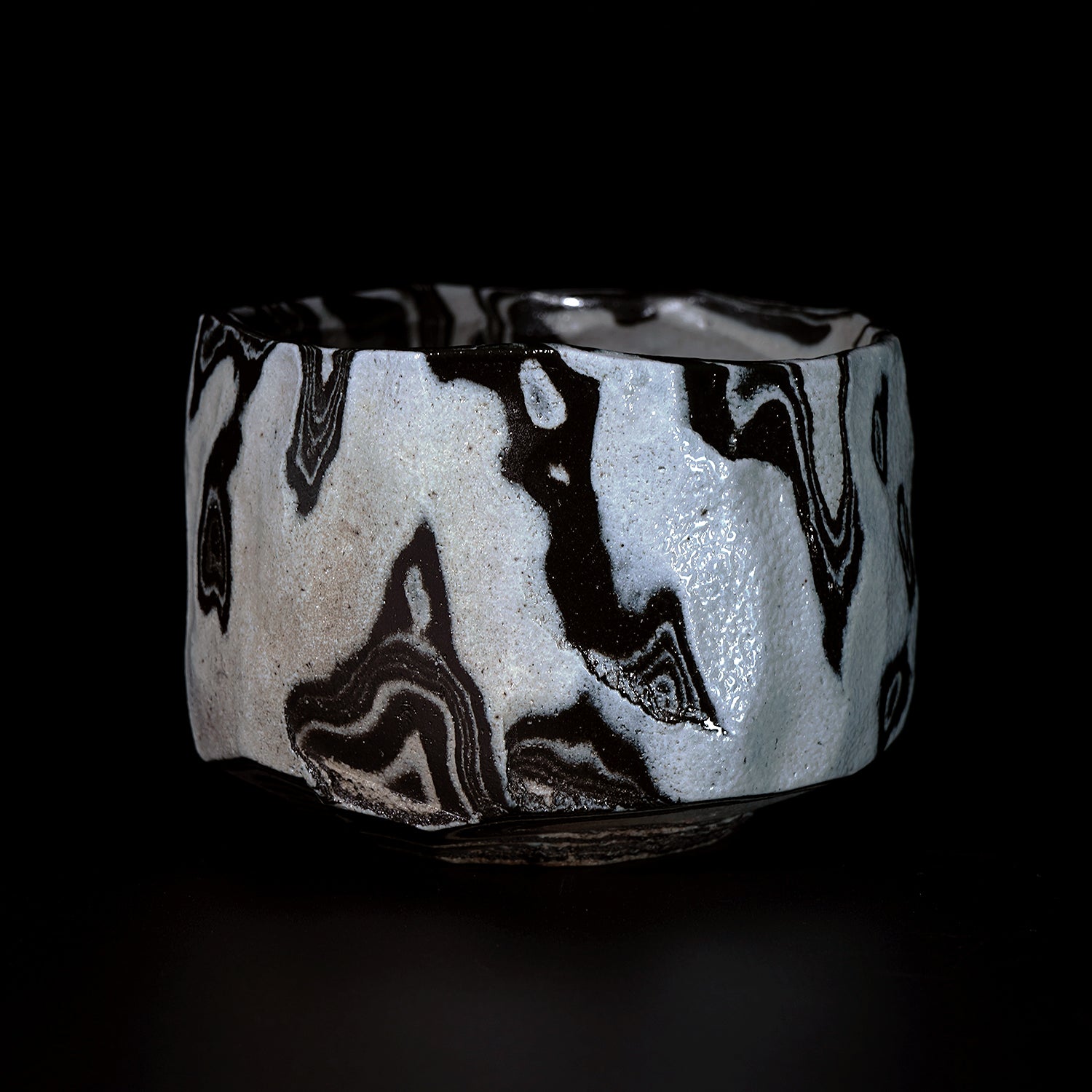 穂高隆児　墨流塩釉茶盌　HDKTB098