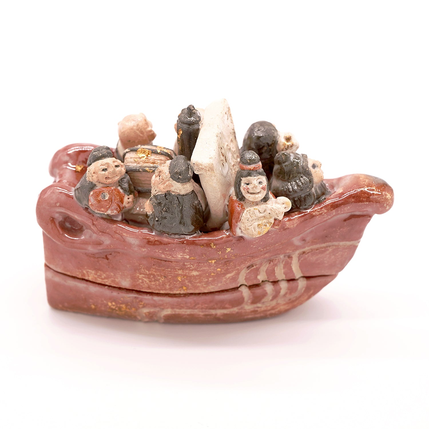 期間限定】《記憶の殻》津田友子 赤香合「七福神宝船」（g-354