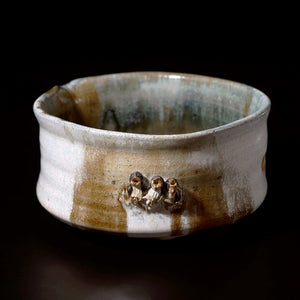 すのうまん　津田友子　楽焼　抹茶椀　白化粧　木箱付き　京都　日本列島模様 すのうまん 津田友子 楽焼 抹茶椀 白化粧 木箱付き 京都 日本