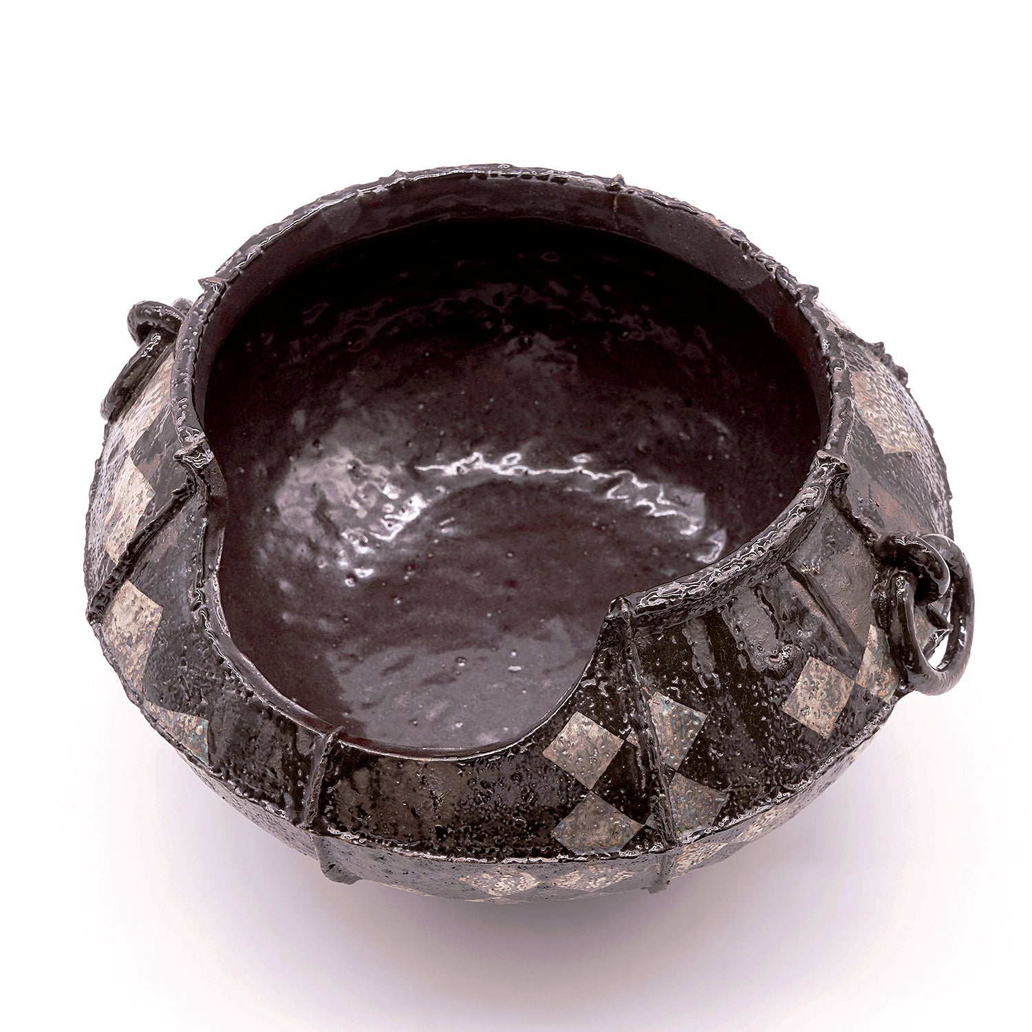 富田啓之 黒釉銀彩市松文土風炉 TMTTI030P – 白白庵（PAKUPAKUAN）