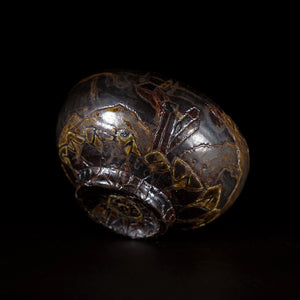 小孫 哲太郎 刻文器 ２０１９年作 共箱 茶道具 真作保証　リアルちょんまげ KOMAGO Tetsutarou 小孫哲太郎, No.5 Polychrome Guinomi with