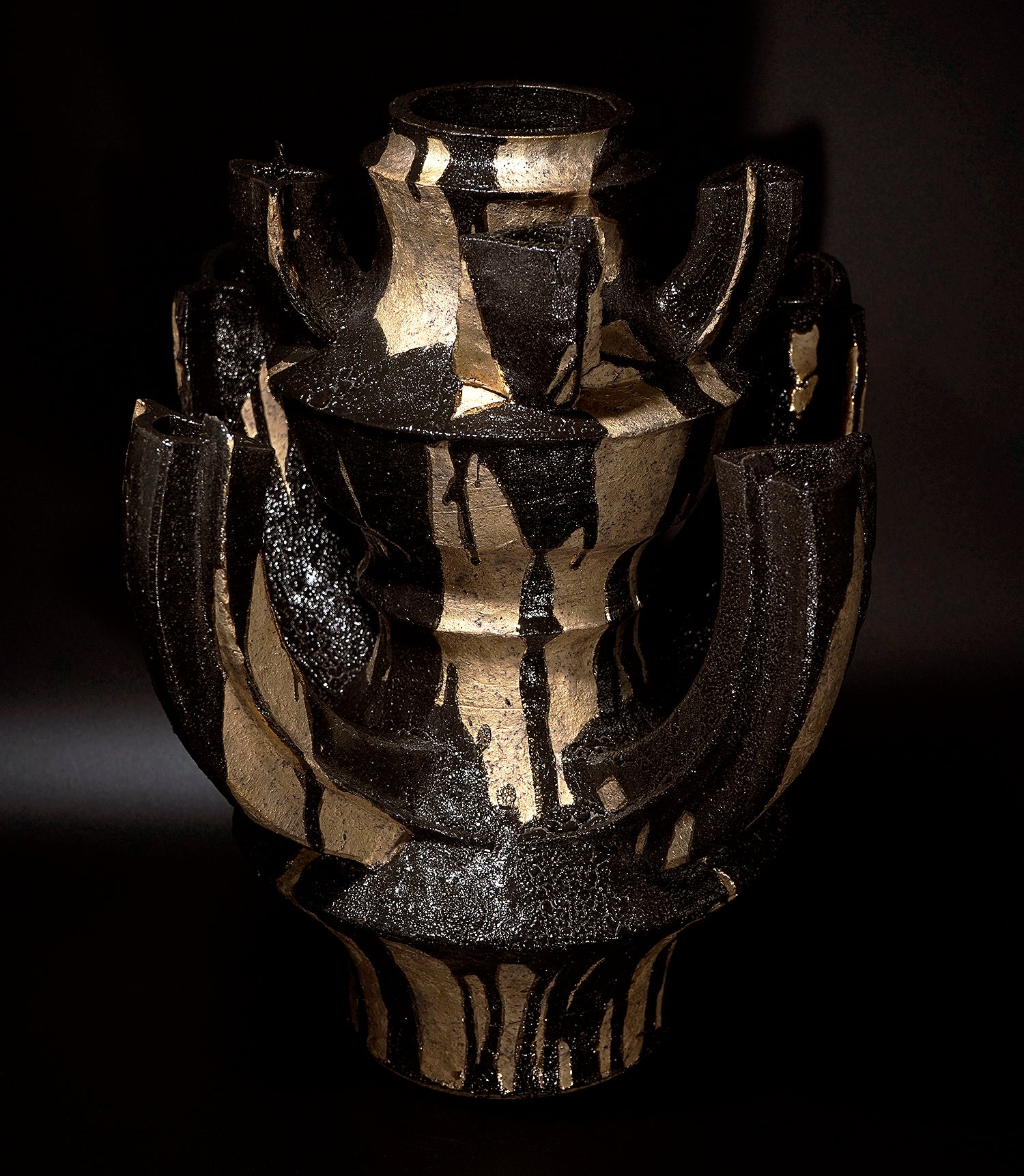 富田啓之　黒釉金彩多口壺　TMTFV051P