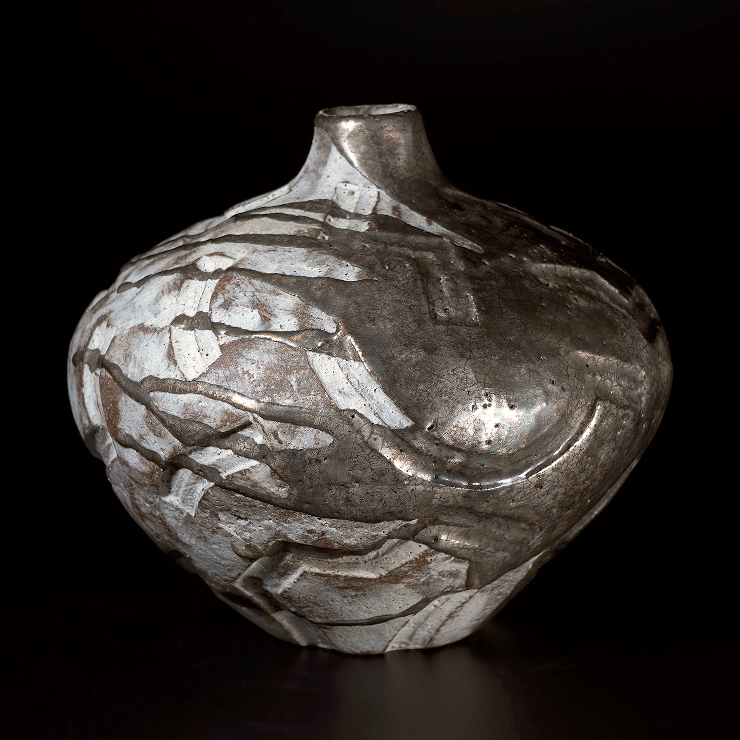 富田啓之　銀彩直弧文花入・b　TMTFV057P