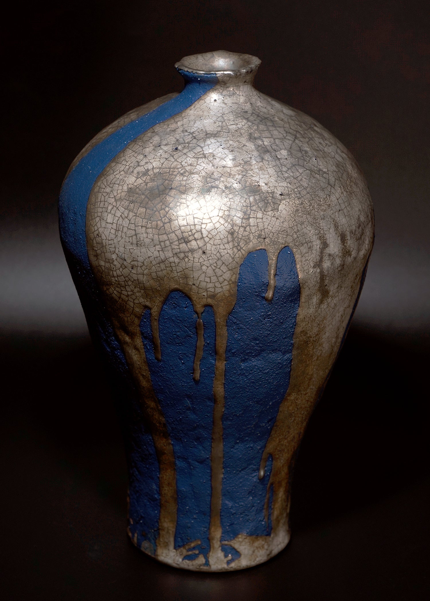 富田啓之　銀彩青化粧壺　TMTFV052P